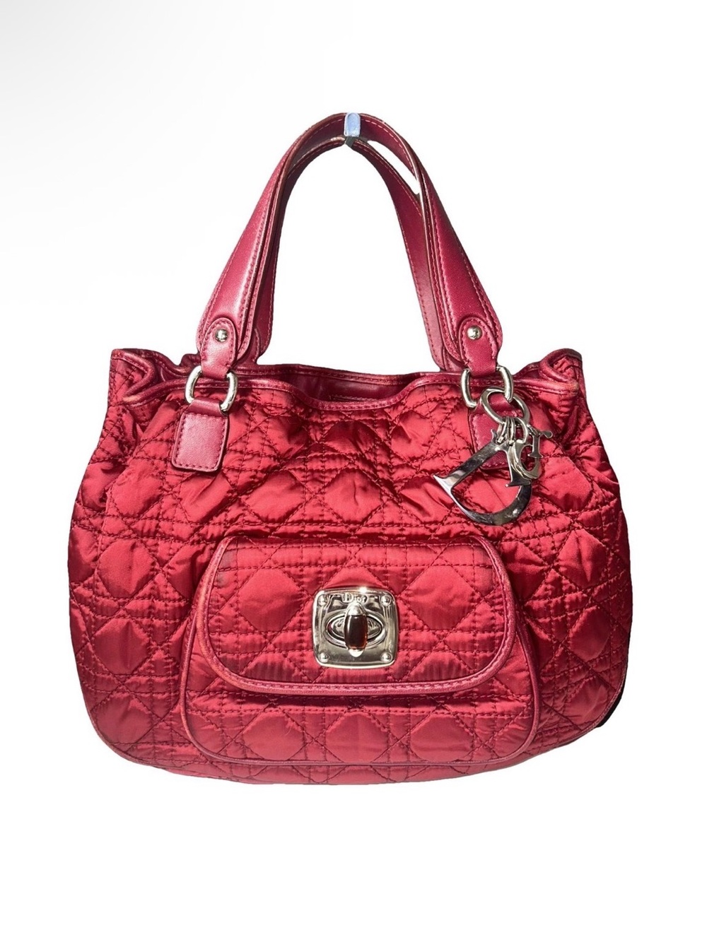 Christian Dior Red Nylon Cannage Charming Lock Shoulder Bag w/ COA